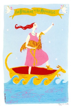 'The President of the Republic', post card, 15 x 10 cm, Australian Republican Movement, by Di Diddle of redplanet, 1999. Collection of Mandy B.