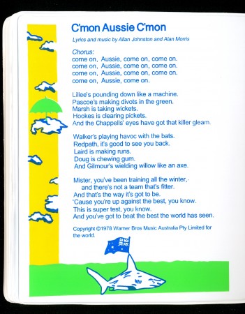 'C'mon Aussie C'mon' from 'The Aussie Shower Songbook', reprint 2000, 17 X 14 cm. Collection of Martin B.