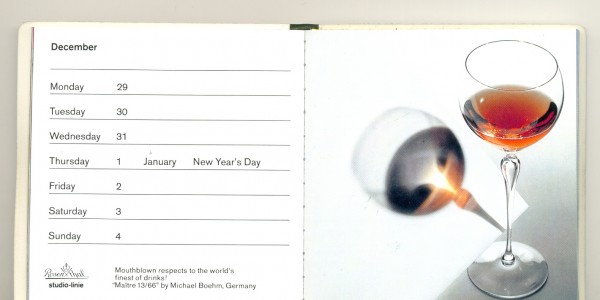 Date page and photograph in 'A dialogue of form and colour 1987', published by Rosenthal. Collection of Richard Felix.