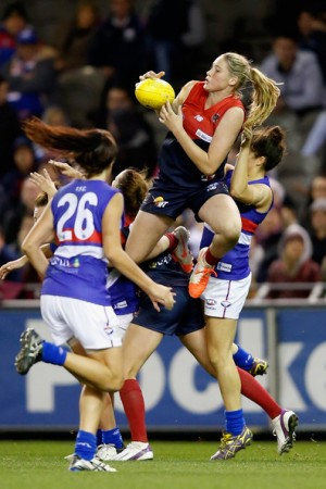 Tayla Harris takes a big mark in 2014. Published in the Age in March 2015.