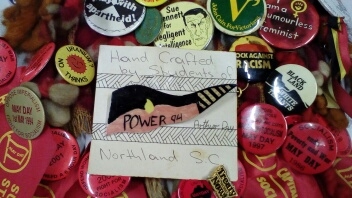 Political badges - home made school badge, Mon