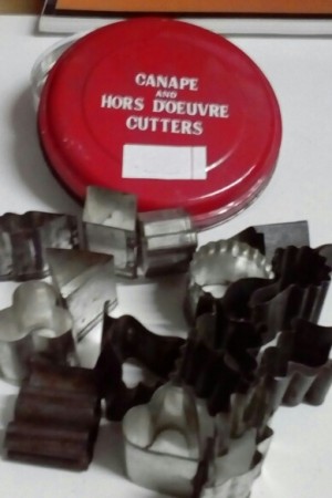 Canape cutters, tin and shapes, made in Japan.
